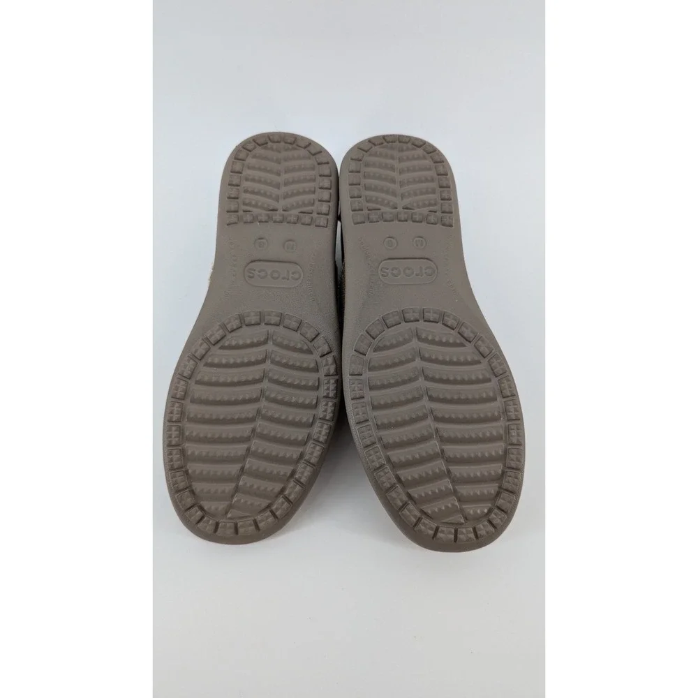 Crocs Santa Cruz Mens Size 8 Khaki Canvas Slip On Loafers Frayed 10128 Tan